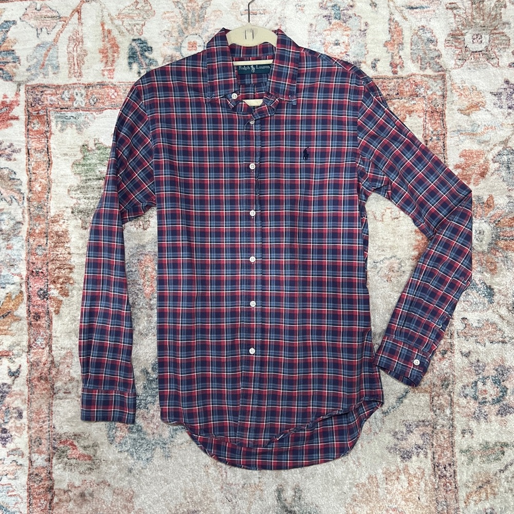 Ralph Lauren Men's Plaid Button Down Shirt - Red and Blue